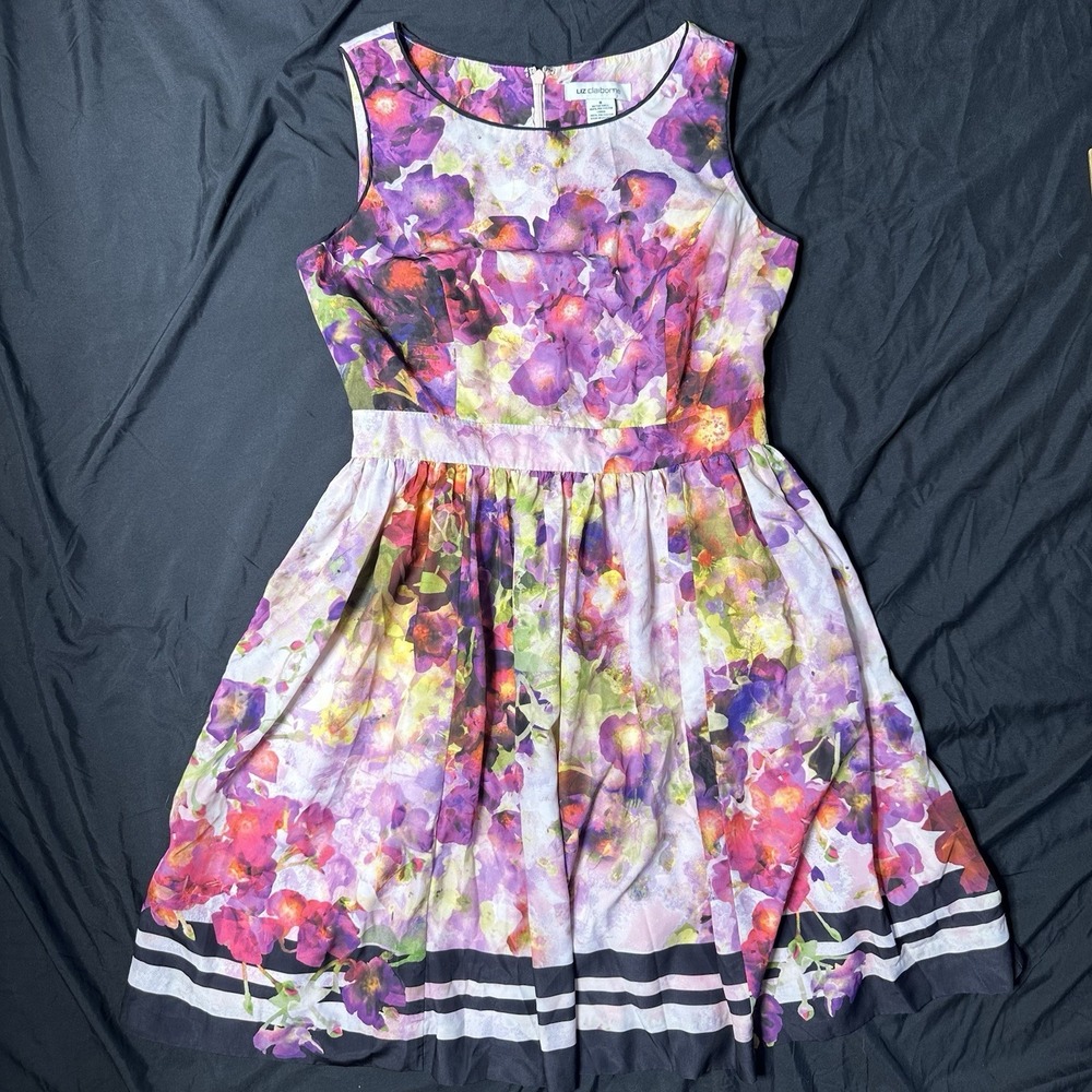 Liz Claiborne Size 8 Dress Floral‎ Watercolor Whimsy Fairy Cottage Pastels Trad